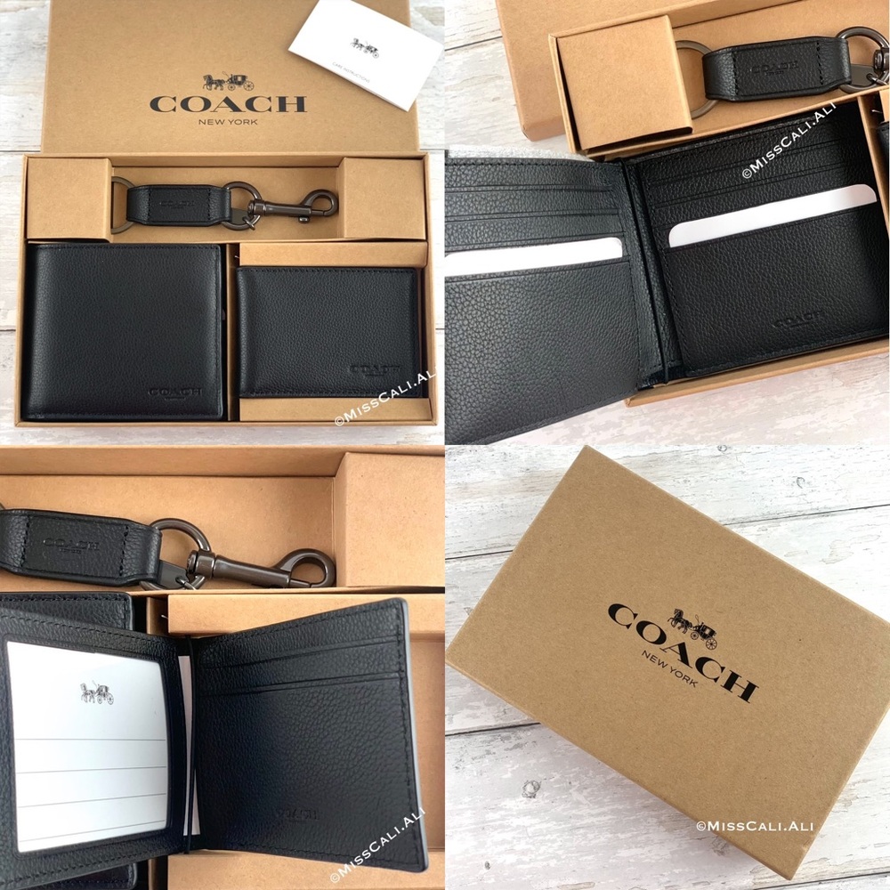 NWT COACH 3-in-1 Men’s Boxed Set Wallet Card Case Set - Plaid - Picture 10 of 16